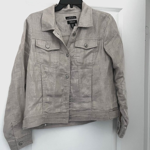 Jones New York Linen Jacket Taupe Utility Button Front Lightweight Women's M - Picture 2 of 6